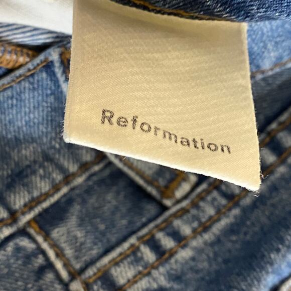 Reformation Blue Denim Celtic Cynthia High Pintuck Relaxed Fit Jeans Womens 26 - Picture 9 of 12